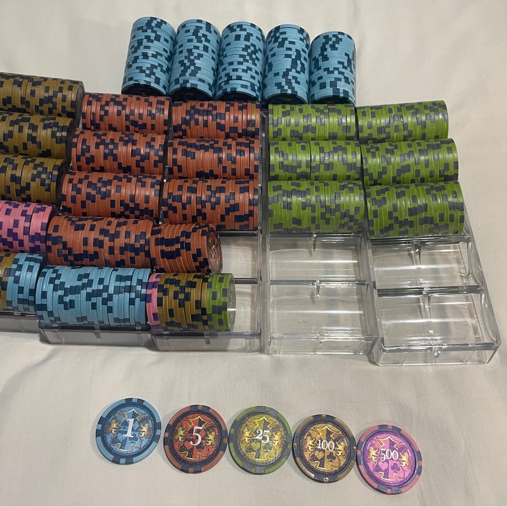 New! 500 Piece POKER CHIP SET + 6 Trays!  Cash Game Poker Or Tournament!  UNIQUE
